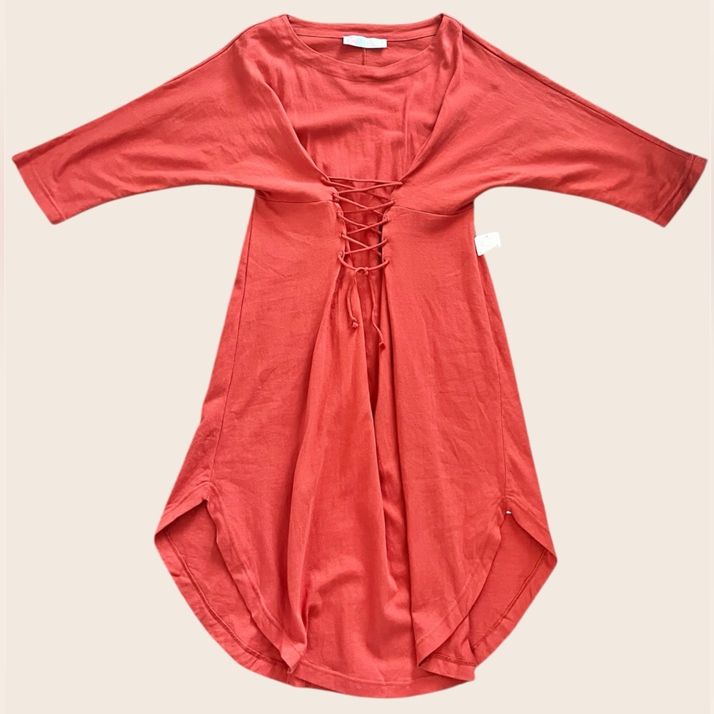 Free People Beach NWT Boho Lace-Up Midi Dress Terracotta Rust Cotton Size Small - Picture 5 of 12